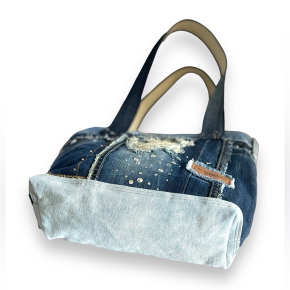 Denim patchwork shoulder bag upcycled jeans boho bag - Picture 12 of 16